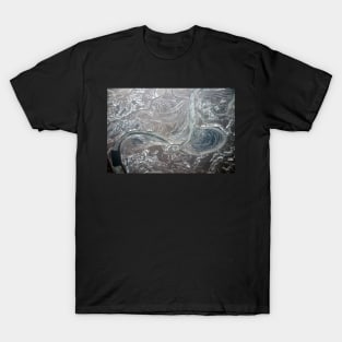 Russia Aerial view of oxbow lakes on the frozen Volga River. T-Shirt